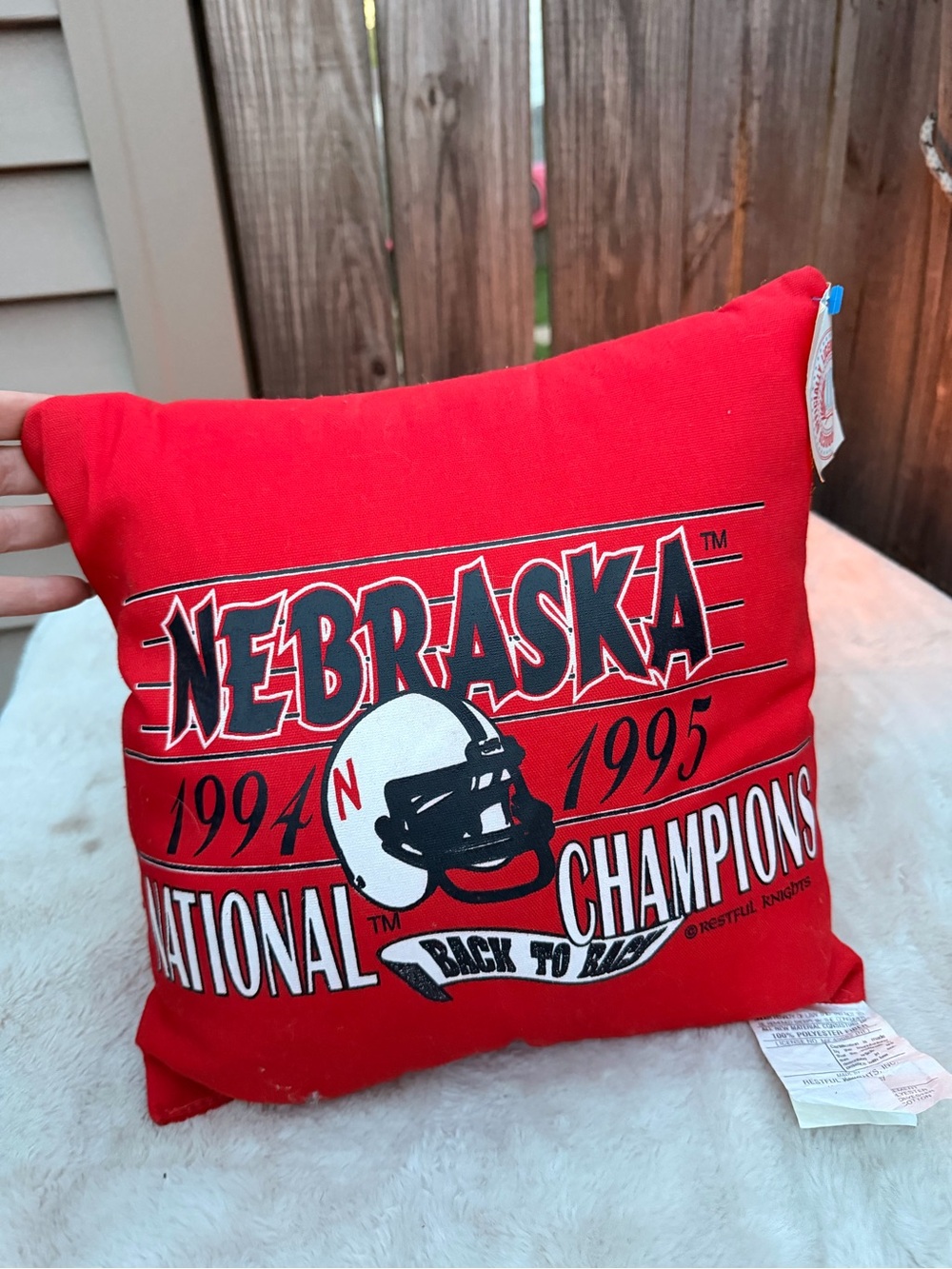 Vintage 90s Deadstock Nebraska Huckers Red Decorative Pillow